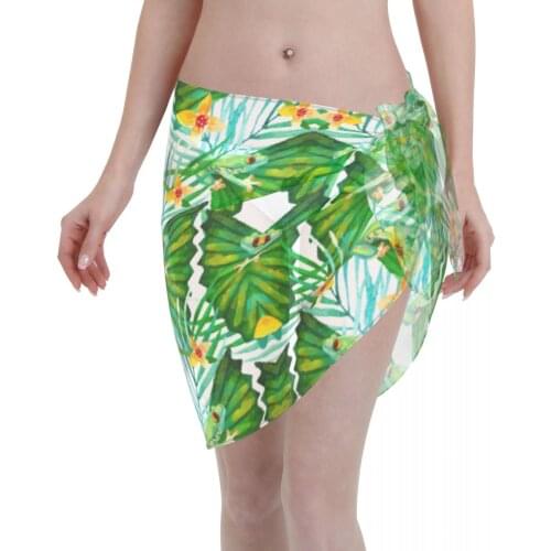 Women See-Through Beach Bikini Cover Up Wrap Scarf Swimwear Pareo Sarong Dress Summer Flowers Frogs Casual Beach Dress