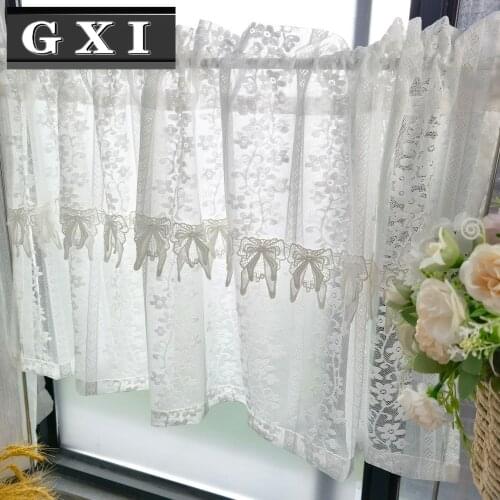 1pc Patchwork Lace White Short Curtain For Kitchen Romatic Butterfly Half Sheer Curtain Cabinet Bay Window Blinds Drapes