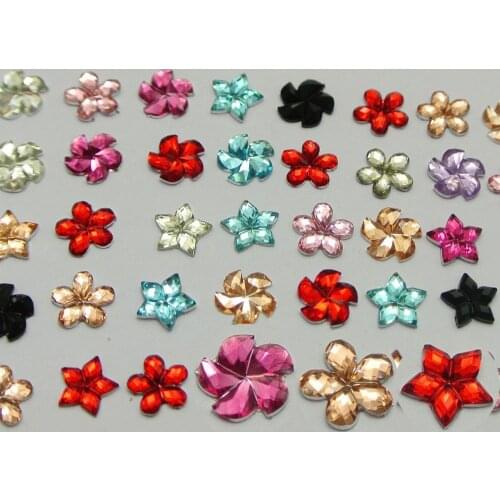 1000 Assorted Acrylic Flatback Faceted Flower Star Windmill Gems 6mm