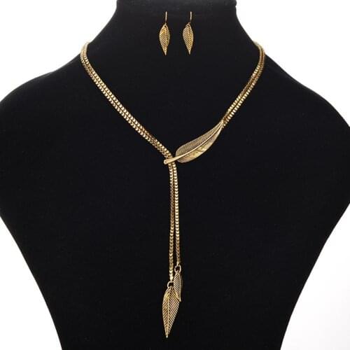2021 Fashion Jewelry for women Vintage Women Long Chain Leaf Pendant Necklace Hook Drop Earrings Jewelry Set new