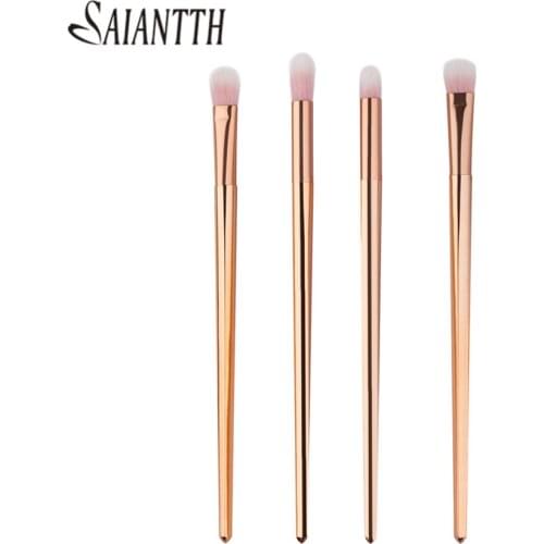 SAIANTTH 4pcs long rose gold eyes Makeup Brushes Set eyebrow Eyeshadow Eyeliner Lip Brush Tool kit Pink white hair maquiagem