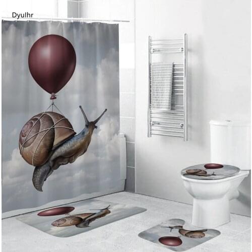 Bathroom accessories modern minimalist snail design shower curtain non-slip carpet toilet seat cushion bathroom kit DyuIhr