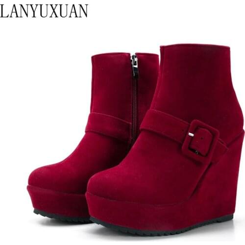 Big size 34-44 New Round Toe Buckle Boots for Women Sexy Ankle Boots Heels Fashion Winter Spring Autumn Shoes Casual Zip 6-30
