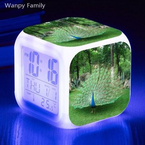 Very beautiful peafowl alarm clock Childrens room multifunctional luminous electronic clock for childrens birthday gifts