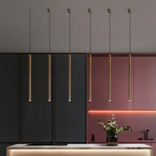 Nordic loft cylindrical long chandeliers creative gold bronze stick design restaurant kitchen bar haning lamps
