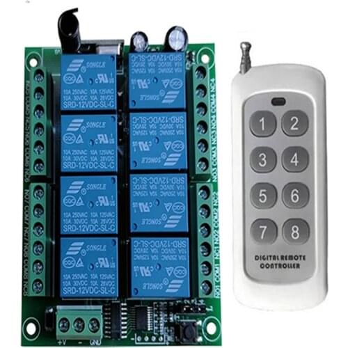 DC 12V 24V 8 CH Channels 8CH RF Wireless Remote Control Switch Remote Control System receiver transmitter 8CH Relay 433 MHz