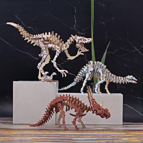 FEOOE 3d Wooden Jigsaw Insert Diy Dinosaur Toys Deinonychus Diplodocus Triceratops Tyrannosaurus Parasaurus Puzzle WL