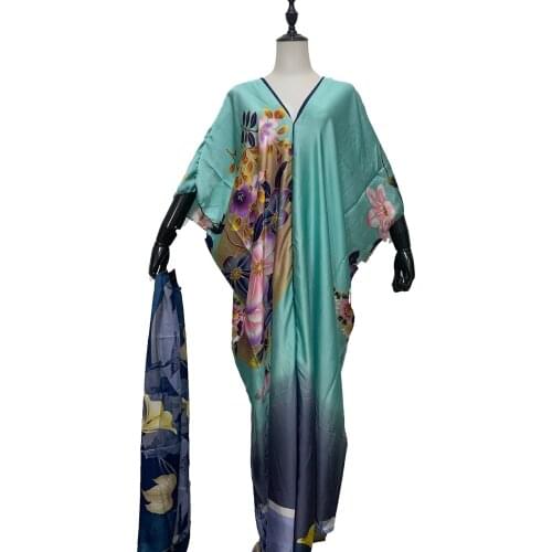 Elegant 2021 New Middle East Floral Summer Bohemian Silk Kaftan Maxi Dress Traditional Kuwait Ramadan Muslim Hijab Long Dresses