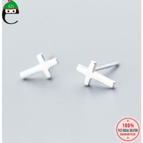 ElfoPlataSi 2019 S925 Cross Stud Earring For Women Lady Madam Girls Kids 100% 925 Real Sterling Silver Jewelry Wholesale XY784