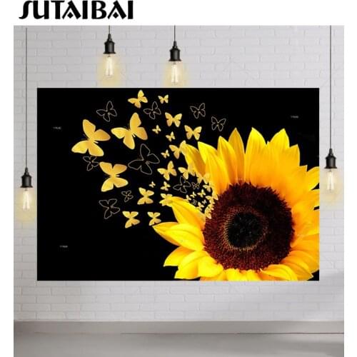 Sunflower Background for Photography Gold Butterfly Newborn Girl Portrait Backdrop Photo Studio Photozone Photocall Photophone