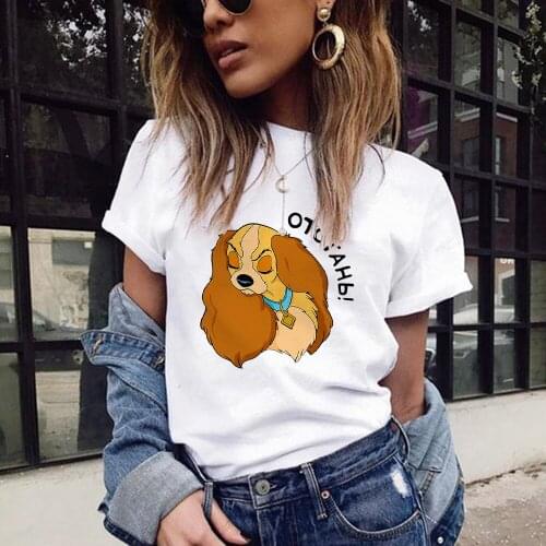 Disney Lady and The Tramp T Shirt Women Summer Casual Tshirts Tees Harajuku Dogs Graphic Tops Kawaii Female T-shirt,Drop Ship