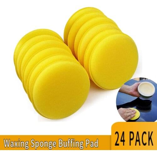 24PCS Yellow Car Foam Sponge Wax Applicator Round Shaped Car Polishing and Waxing Sponge Car Detailing Cleaning Tools