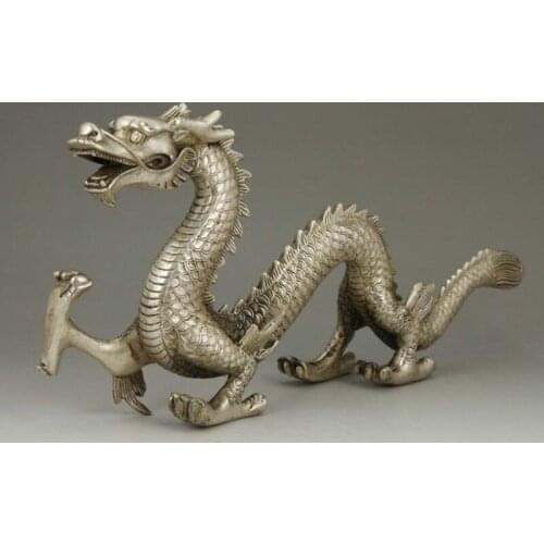 Chinese Old Big White Copper Handwork Carving Dragon Statue