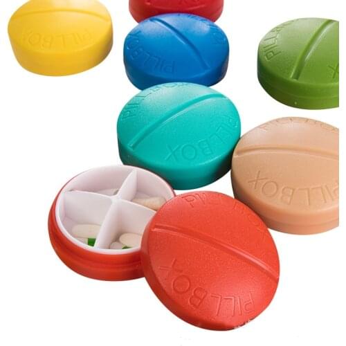Circular Pill Box Portable 4 Grids Medicine Case Travel Home Pills Drugs Container Mini Fashionable Secret Stash
