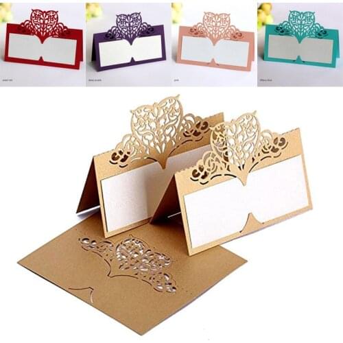 50Pcs Number Name Seat Card Party Decor Wedding Birthday Laser Cut Heart Place Cards Vintage Table Butterfly Reception Table