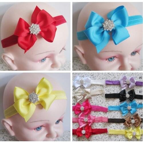 Ribbon bow with gorgeous rhinestones Elastic headband Hair bow 10 pcs/lot