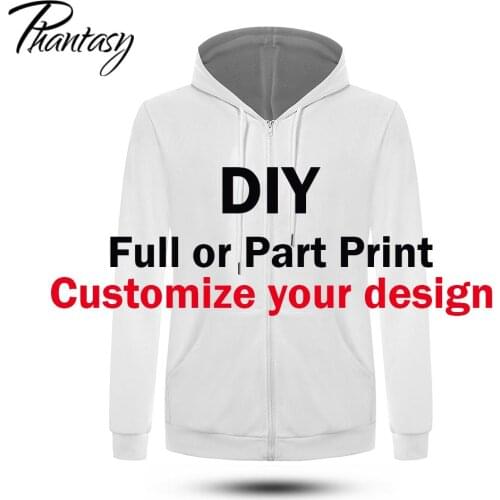 Phantasy DIY Customize Your Own Design 3D Printed Zipper Hooodies Men Print On Demand Custom Hooded Pullover Oversize Hoodie