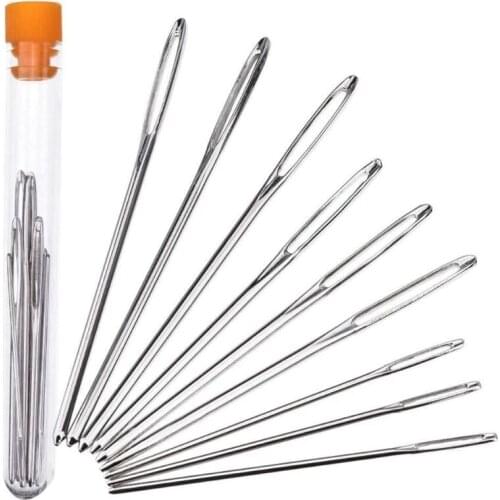 9Pcs Stainless Steel Yarn Knitting Needles Sewing Needles Cross Stitch Knitting Crochet Hook Set with Case DIY Sewing Needle
