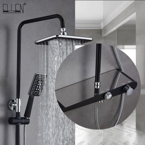 Black Rain Shower Faucet Set Wall Rainfall Shower Faucets Storage Bath Mixer Tap Hot Cold with Hand Shower EL3902