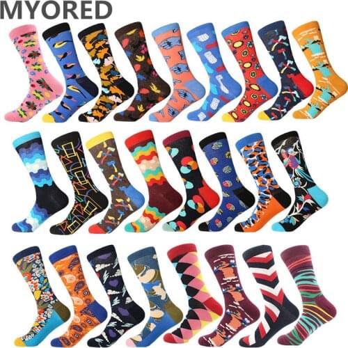 MYORED 1 pair drop shipping autumn spring winter colorful cotton men crew socks funny pattern harajuku sock Calcetines de hombre