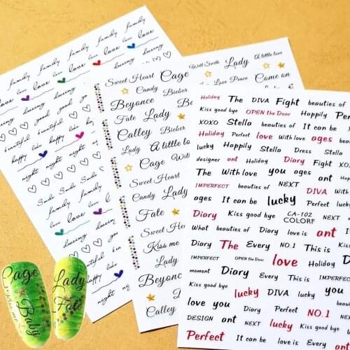 Newest CA100 101 102 lettering design 3d nail sticker decal export Japan rhinestiones DIY decorations for nail wraps