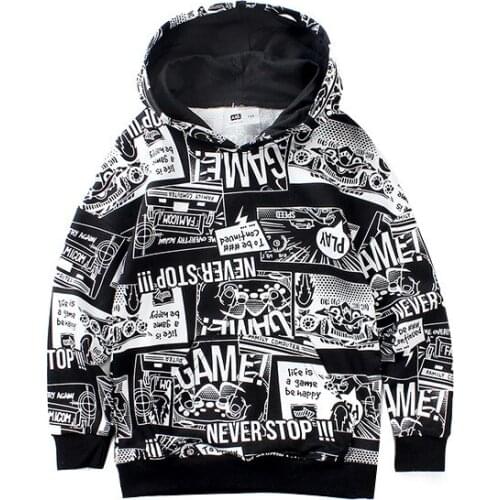 Spring new Korean childrens long-sleeved pullover sweater, large childrens hooded loose top and girls' long sleeves