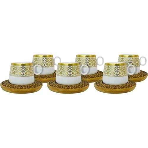 Ottoman Style 6-Person/12 Pieces Turkish Coffee Cup Set with Pattern Base Bamboo Great Quality Amazing Design Traditional
