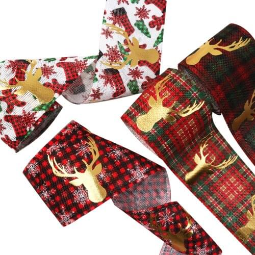 Christmas Flower Printed Linen Ribbon 25yds,DIY Handmade Materials,Wedding Gift Wrap Christmas Decoration,25Yc18653