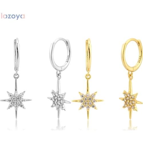 Lozoya 925 Sterling Silver Fine jewelry Circle Gold Snowflowe Zircon CZ Pendant Piercing Drop Earring Fashion 2020 Luxury