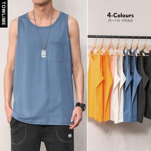 TOWLiME Summer Men Streetwear Sleeveless Tops Hip Hop Casual Solid Singlet Harajuku Stylish Round Neck Tank Top With One Pocket