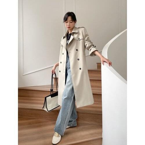 Small medium and long windbreaker autumn 2021 new womens clothing autumn design sense of fashion long coat spring and Autumn