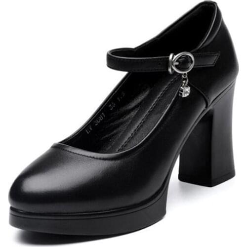 High Quality Top Cowhide Concise Leather Shoes 2020 New Spring Fashion Dress Shoes Classic Elegant Charm Women High Heel Shoes