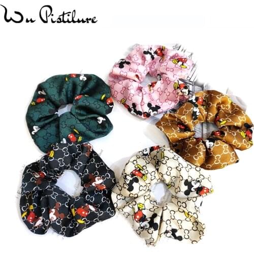 New Wide-edge Mickey Print Bow Hair Clip high-end fabric Side Clip Ponytail Clip Cartoon Cute Hair Accessories Female Hairpin