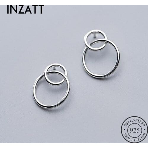 INZATT Real 925 Sterling Silver Geometric Round Stud Earrings Fashion Women Fine Jewelry Party Minimalist Cute Accessories Gift