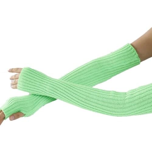 Womens Autumn And Winter New Solid Color Half Finger Gloves Long 8-Line Twist Knitting Warm Open Sleeve Arm