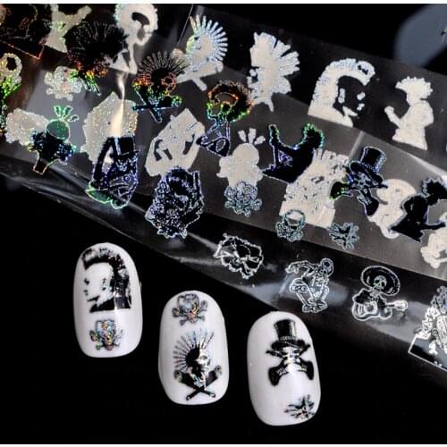 100*4cm Nail Foil Skull Head Cute Design Punk Style Zombie Stickers Glue Transfer Nail Design Halloween Decoration