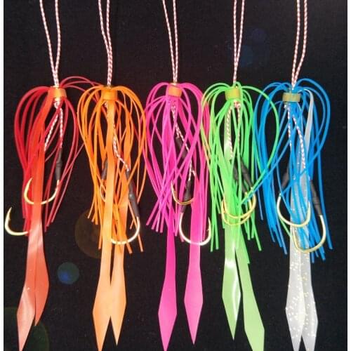 13# 50pcs Silicone Skirt Assist hook jigging hook sea fishing hook Jig head fishing hook super strong red white pink multi color