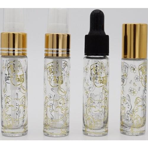 20pcs/lot 10ml clear roll on bottle dropper essential oil bottle with gold stamp