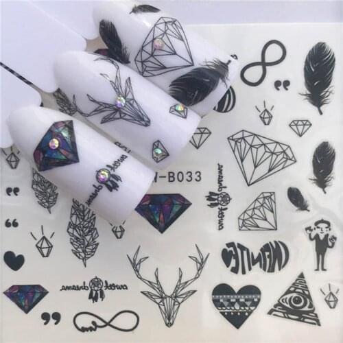 Geometric nail art sticker diamond ships anchor plant image printing 3D manicure water transfer nail art slider wraps FW002