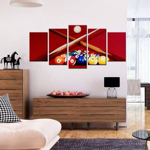 No Framed Table Billiard Balls 5 Pcs Canvas Picture Print Wall Art Canvas Painting Wall Decor for Living Room