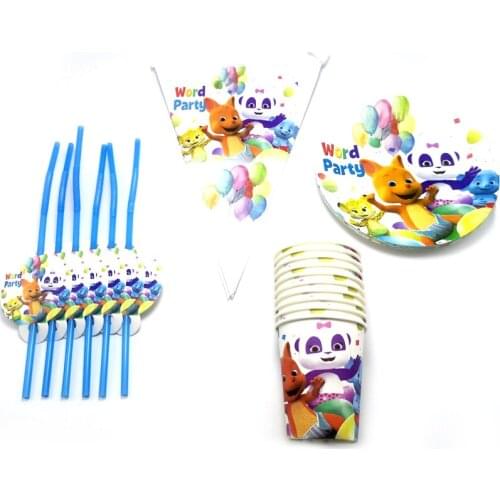 80pcs/lot Baby Shower Plates Straws Flags Cups Birthday Word Party Decorate Cartoon Hanging Banner Kid Boys Favors Tableware Set