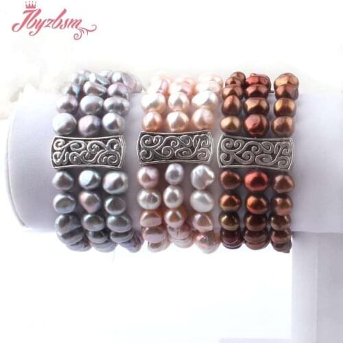 6x8mm Irregular Natural Freshwater Pearl Beads Fashion Jewerly Bracelet Adjustbale Size 7.5" For Women Chritmats New Year Gift