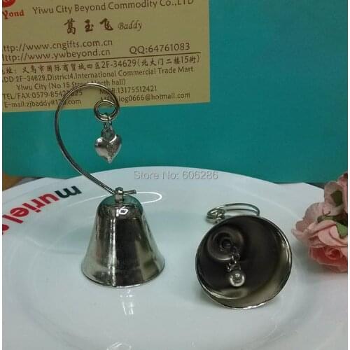 "Kissing Bells" Place Card holder 150PCS/LOT Charming' Silver Bell with Dangling Heart Charm wedding decoration