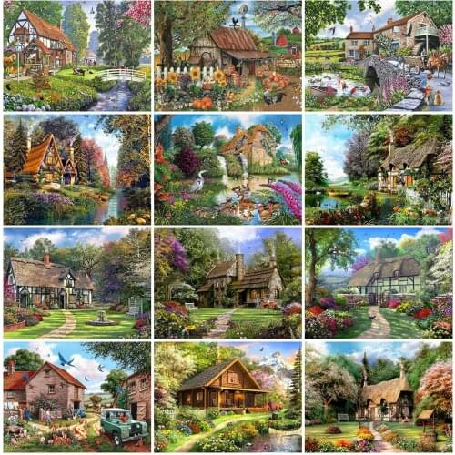 Evershine Diamond Painting House Craft Kit 5D DIY Diamond Embroidery Lake Landscape Rhinestone Picture Wall Art Decorations
