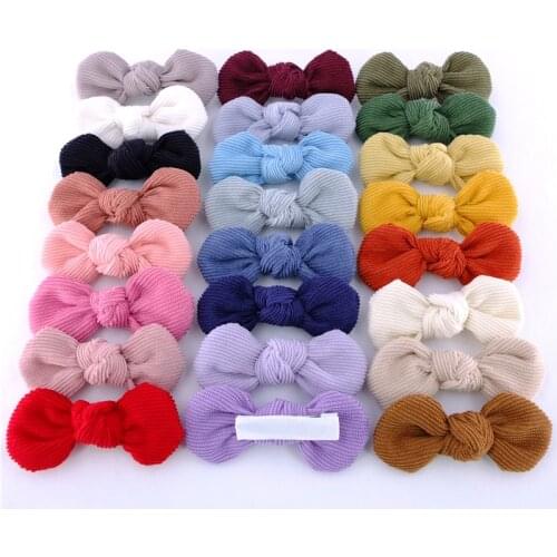 2 PCS Baby Girls Kids Corduroy Hair Bow Fully Lined Alligator Clips Barrettes Rounder Hairbows Hairgrips Accessories Headwear