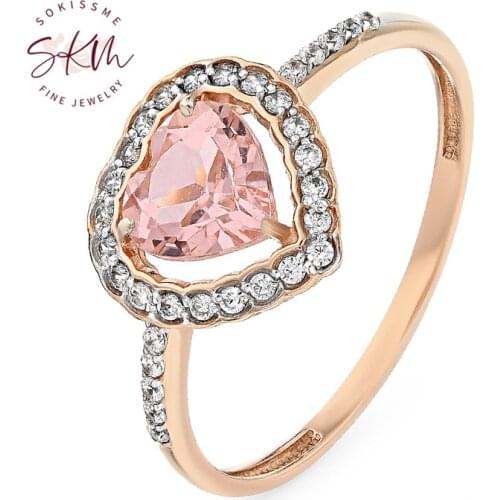 SKM Classic heart shape rings for women 14k rose gold Morganite rings wedding rings designer Promise Luxury Fine Jewelry