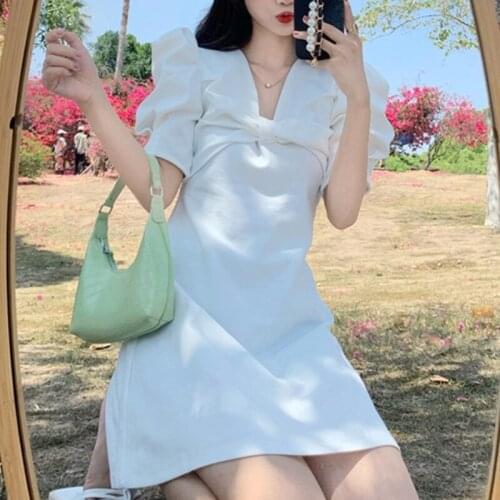 French Short Sleeve Elegant Sweet Dress Female 2021 Summer Caasual Mini Dresses Women Party One Piece Dress Korean Fashion Chic