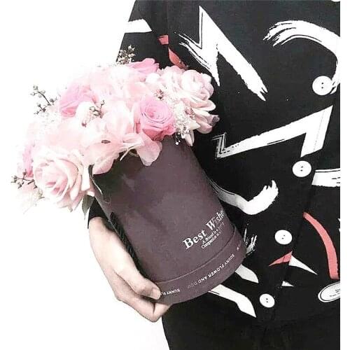 1pcs hug flower box Round Flower Paper Boxes With Lid Hug Bucket Florist Gift Packaging Box Cases Gift Bags For Wedding Party