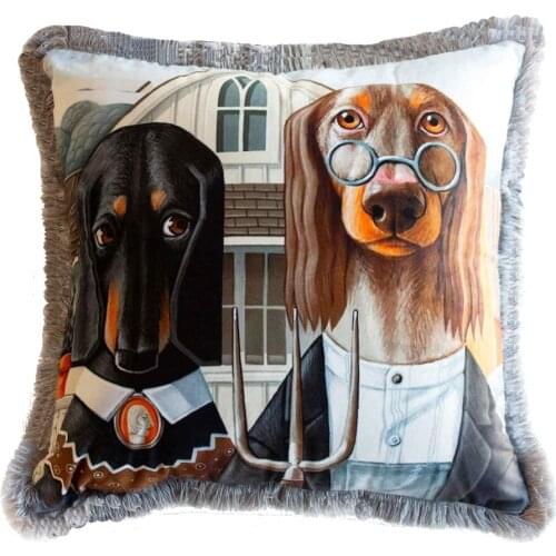 Square Pillowcase And Pillow Inside 450x450 Zippered Dog Friends Velvet Fabric Frilly Models Suitable for Home Combination