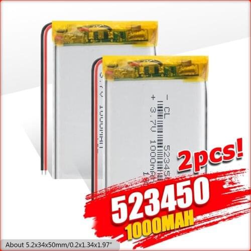 523450 3.7V 1000mAH lithium polymer Battery for MP3 MP4 Toy DVD GPS bluetooth headphone LED Lamp Lipo Rechargeable Battery